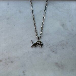 Detroit Lions Necklace - Silver Plated - 5mm Cuban - 22" Chain - Valentines Day
